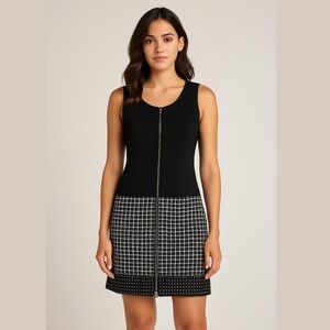 Laundry BY SHELLI SEGAL - Front Zip Black & White Tweed Mix Media Dress Sz 6